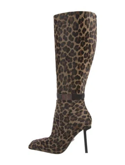 Pre-owned Versace Ponyhair Animal Print Boots In Multi