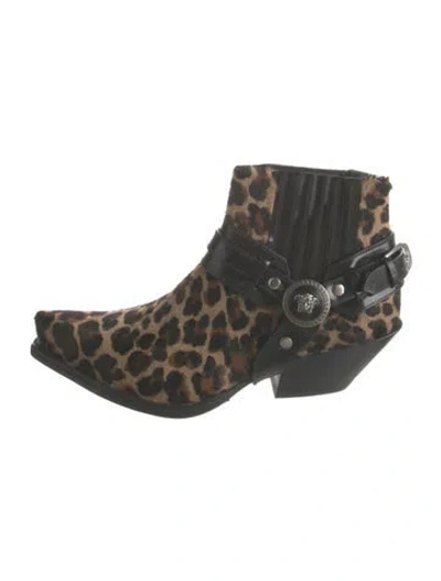 Pre-owned Versace Ponyhair Animal Print Chelsea Boots In Green