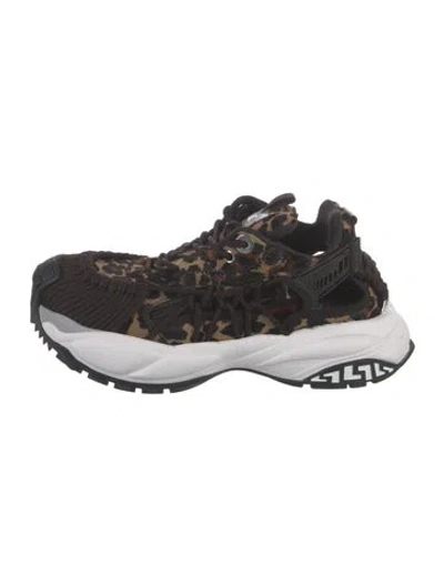 Pre-owned Versace Ponyhair Animal Print Chunky Sneakers W/ Tags In Brown