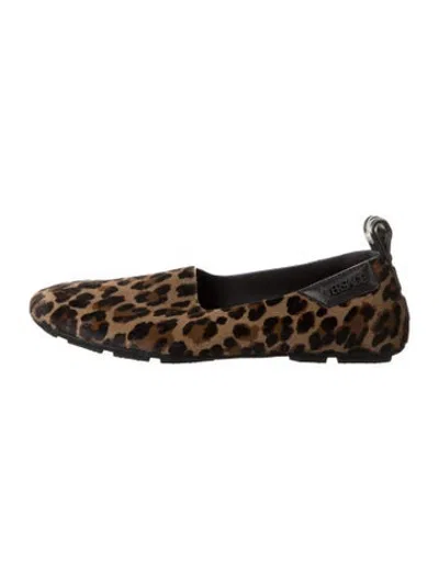 Pre-owned Versace Ponyhair Animal Print Loafers In Brown
