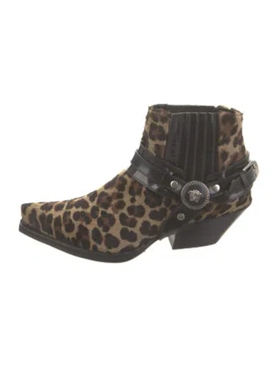 Pre-owned Versace Ponyhair Animal Print Western Boots In Brown