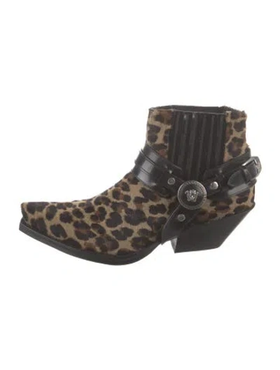 Pre-owned Versace Ponyhair Animal Print Western Boots In Brown