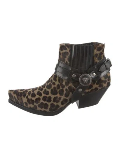Pre-owned Versace Ponyhair Animal Print Western Boots In Multi