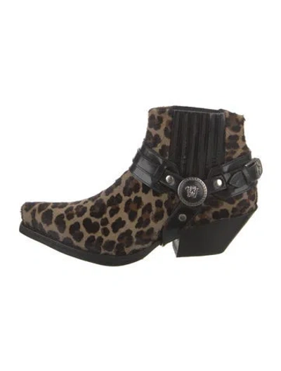 Pre-owned Versace Ponyhair Animal Print Western Boots In Neutral