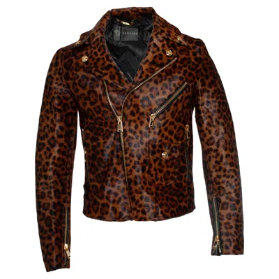 Pre-owned Versace , Ponyskin Leopard Biker Jacket Fw24 In Black