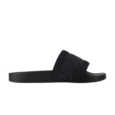 Pre-owned Versace Pool Slide 'la Greca - Black' | Men's Size 40
