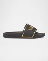 Versace Logo Sliders In Porcelain White- Gold