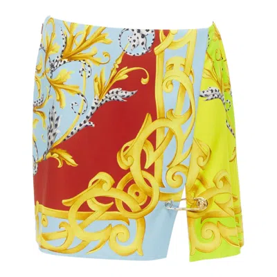 Pre-owned Versace Pop Acantus Barocco Gold Medusa Safety Pin Slit Mini Skirt It40 S