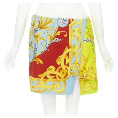 Pre-owned Versace Pop Acantus Barocco Gold Medusa Safety Pin Slit Mini Skirt It42 M