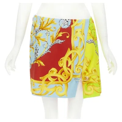 Pre-owned Versace Pop Acantus Barocco Gold Medusa Safety Pin Slit Mini Skirt It42 M