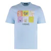 Versace Crew Neck Graphic Print Short Sleeves In Blue