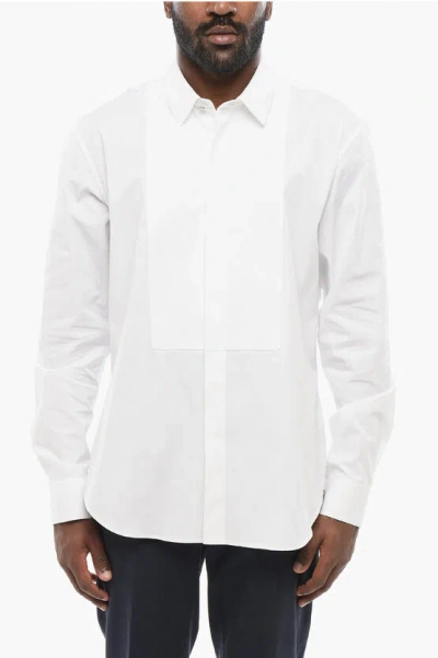 Versace Popeline Tuxedo Shirt With Honeycomb Detail In White