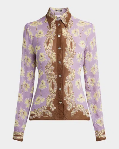 VERSACE POPPIES FOULARD BUTTON DOWN FORMAL SHIRT
