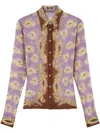Versace Poppies Print Crinkled Crepe Button-up Shirt In Violett