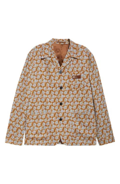 Versace Poppies Jacquard Single Breasted Cady Blazer In Tobacco Powder Blue