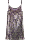 Versace Poppies Metal Mesh Mini Slip Dress In Purple
