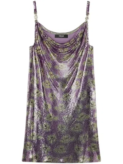 VERSACE POPPIES MESH MINI DRESS