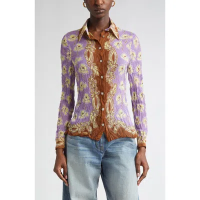 Versace Poppies Print Crinkled Crepe Button-up Shirt In Multi
