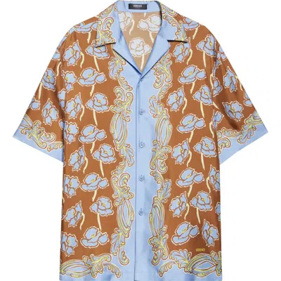 Versace Poppies Print Silk Camp Shirt