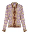 Versace Poppies Print Crinkled Crepe Button-up Shirt In Lavender  Brown