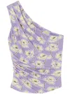 Versace One-shoulder Floral Print Top In Purple