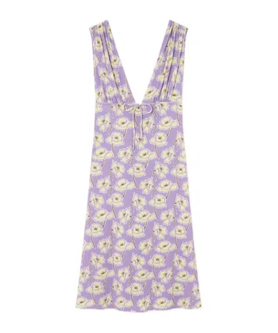 VERSACE POPPIES V-NECK MIDI DRESS