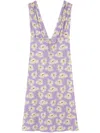 Versace Poppies V-neck Midi Dress In Purple