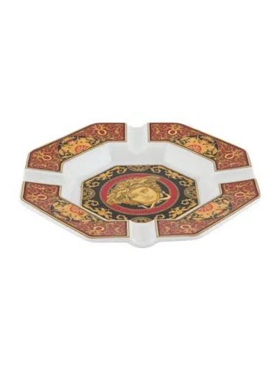 Pre-owned Versace Porcelain Rosenthal Meets Versase Medusa Ashtray In White