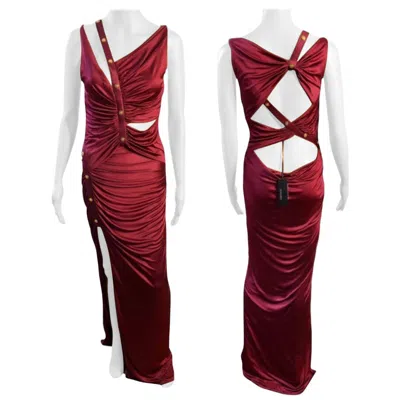 Pre-owned Versace Pre Fall 2019 Unworn Runway Embellished Cutout Maxi Evening Dress Gown In Red