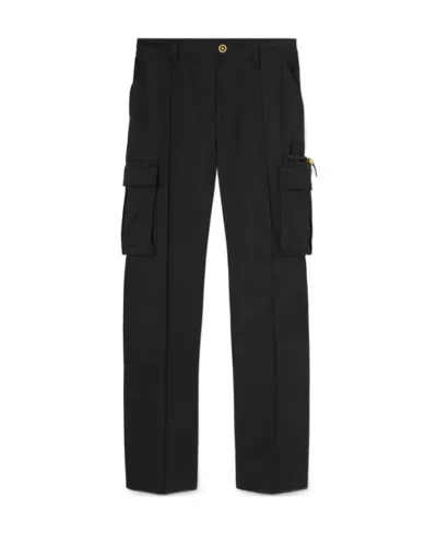 Versace Pressed-crease Cotton Drop-crotch Trousers In Black