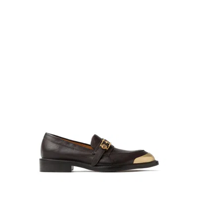 Versace Primo Leather Loafers In Brown