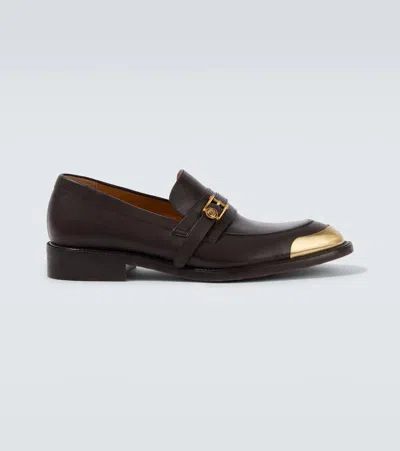 Versace Primo Medusa Leather Loafers In Brown