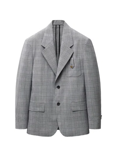 Versace Prince Of Wales Wool Blazer In Brown