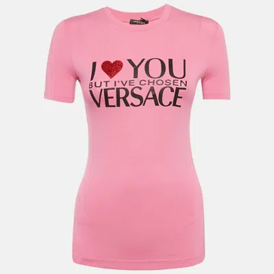 Pre-owned Versace Print Jersey T-shirt Xs In Pink