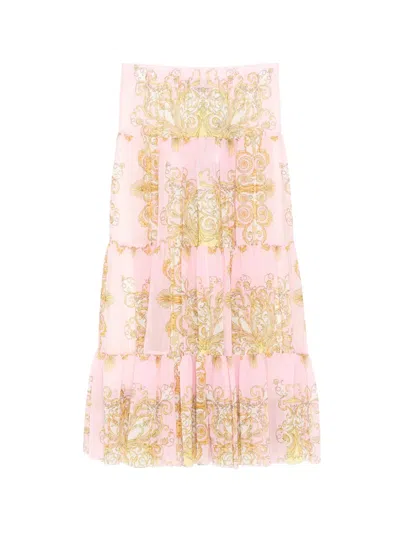 Versace Kids' Print Lace Skirt In Pink