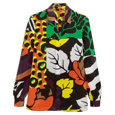 Pre-owned Versace Printed 100% Silk Button Up Shirt 38 - 4 In Black