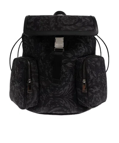 Versace Printed Backpack In Black
