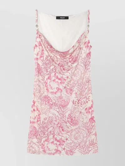 Versace Printed Barocco Knee Length Dress With Metal Embellishments In Pink