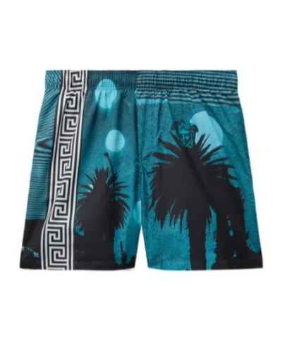 Versace Printed Beach Shorts In Blue