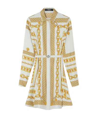 Versace Treasure Silk Mini Shirt Dress In Yellow