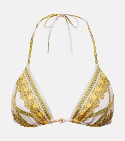 Versace Printed Bikini Top In Beige