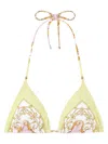 Versace Barocco Triangle Bikini Top Adjustable Straps In Yellow