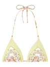 Versace Barocco Triangle Bikini Top Adjustable Straps In Yellow