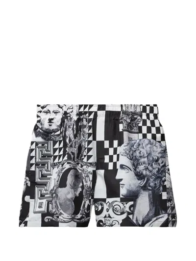 Versace Printed Silk Twill Shorts In Black