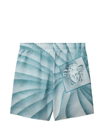 Versace The Vortex Print Cotton Poplin Shorts In Neutral