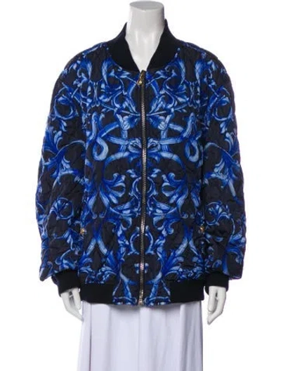 Pre-owned Versace Printed Bomber Jacket In Blue