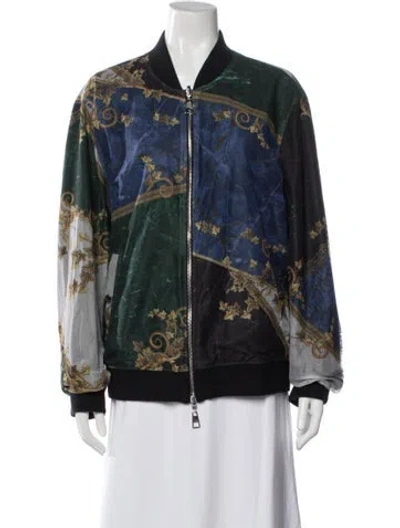 Pre-owned Versace Printed Bomber Jacket In Blue