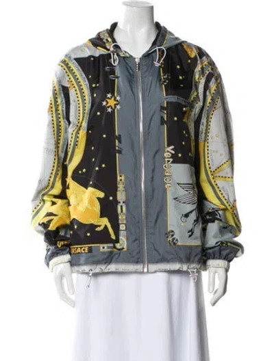 Pre-owned Versace Printed Bomber Jacket In Gray