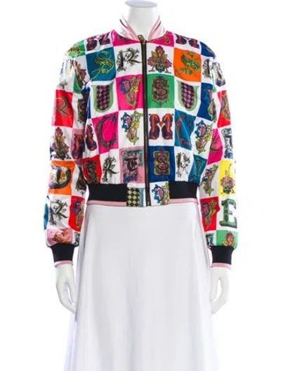 Pre-owned Versace Printed Bomber Jacket In White