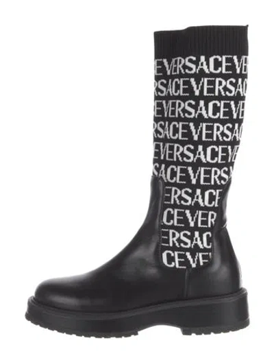 Pre-owned Versace Printed Boots In Black